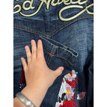 Ed Hardy Y2K  AOP Embroidered Floral Skull Western Denim Duster Jacket XL Photo 5
