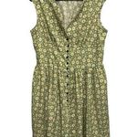 Daisy Patterned Sleeveless Button Front Green Dress Photo 0