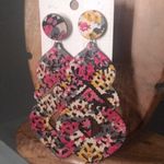 New Chic Boho Floral Print Laser Cut Wooden Drop Earrings Yellow Photo 1