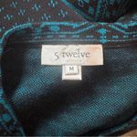 5 Twelve Long Sleeve Black Teal Blue Patterned Sweater Knit Dress Medium M Photo 6