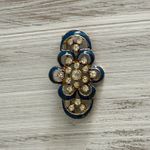 Gorgeous Vintage Brooch Gold Tone W Blue Enamel & Sparkly Rhinestones Photo 1