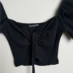 ZARA  Women‎ Size Medium Black Crop Knit puffy sleeves Shirt Photo 3