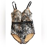 Cacique Swim Black White Palm One Piece Swimsuit 18 Cut~Out Padded Bra Summer Photo 1