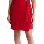 Tahari ASL Stretch Crepe A-Line Grommet Side Tie Mini Dress Size US 8 Red Photo 0