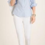 Chico’s Button down Shirt 3/4 length sleeve. Size 0 Blue Photo 2