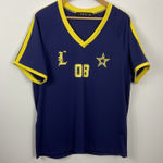 LIONESS Spectate Tee Top Size S Blue and Yellow V Neck Short Sleeve Shirt Photo 0