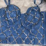 Papaya  Blue Rhinestone Embellished Crop Top Photo 11