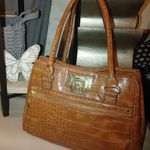 Anne Klein Alligator Alley Satchel Crocodile-Embossed Faux Leather Tote Brown Photo 3
