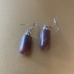 Maroon Cylinder Beaded Dangle Earrings w/ Hook Backing Photo 1