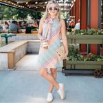 J.Crew Tie Neck Rainbow Gingham Dress Size 8 Plaid Preppy Bow Summer Photo 3