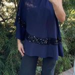 Free People Beautiful navy blue sequin one shoulder flowy blouse  Photo 0