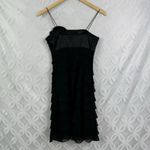 White House | Black Market WHBM‎ Cocktail Dress Black Chiffon Layered Ruffle Rosette Size 2 Photo 3