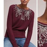 Anthropologie Field Flower Pearled Bow Sweater Raspberry S  Photo 2