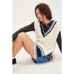Free People  Coastal Prep Poncho Vest - Navy Blue/Ivory OS NWOT‎ Photo 3
