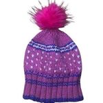 New Purple Pink & White Hearts Knit Pom Pom Beanie Winter Hat Photo 0