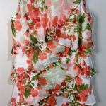 Slny  Tiered Chiffon Coral White Floral Dress Size 12 Photo 0
