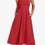 NEW Midi Knit High Neck Tank Top Racerback Pockets Dress XL Red Photo 0