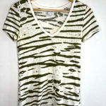 American Eagle  Women's Green White Zebra Stripe Y2K baby Doll Top Tee Medium Photo 0