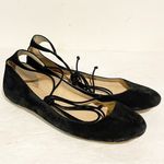 Karl Lagerfeld  Paris Size 9.5 Black Larose Suede Leather Ankle Lace-Up‎ Flats Photo 2