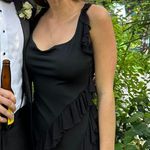 Black Maxi Slit Dress With Mesh Frills Photo 2