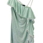 Mac Duggal  Sage Sequin One Shoulder Ruffle Mini Dress Size 6 Party Cocktail Photo 6