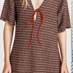 ZARA  Tweed Pink Orange Stripe Tie‎ Neck Short Sleeve Mini Dress Size Small Photo 0