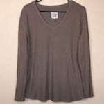 Chaser Women’s Waffle Knit Brown V-Neck Long Sleeve Shirt Photo 0