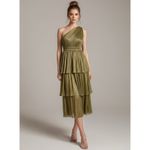 SABINA MUSAYEV Isabello Plisse Midi Dress, Moss Green, Medium Green Photo 3