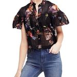 Free People  Sweet Escape Cropped Cotton Blouse Black Floral Size Medium Photo 0