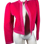 Vintage 80s Quilted Puffed Shoulder Open Front Jacket Red Self Indulgence XS/S Photo 0