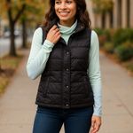 EXPRESS  Womens Quilted Black Puffer Vest Size Large Duck Down Fill‎ Photo 1