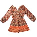 GB Floral/Paisley Print Romper Long Sleeve Drawstring Waist Boho Chic Size Large Photo 9