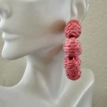 Boho Raffia Pink Open Hoop Earrings Photo 3