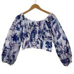 BANJANAN $175 Vivian Floral Peplum Top In Jubilee Blue And White S Photo 5