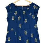 Lands End Dress Womens 12 Blue 100% Cotton Embroidered Floral Cottagecore Boho Photo 1