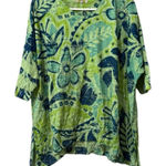 Jess & Jane Shirt Women Size Medium Asymmetrical Green Floral Lightweight Beach Photo 0
