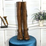 Crown Over The Knee Boots vtge Steampunk Caramel Brown genuine Leather Size 6 5 Photo 1