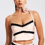 Miss circle Yareli Beige Lace Trim Satin Strappy Top Pink Size L Photo 0