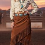 Pamela McCoy Brown Asymmetrical Midi Pencil Skirt leather size medium fringe Photo 0