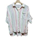 Madewell Linen-Blend Daily Shirt Button Up Sz M Rainbow Stripe Boxy Oversized Photo 1
