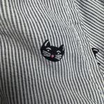 Old Navy  Classic Shirt Womens Small Blue White Stripe Cat lady Print Button Down Photo 5
