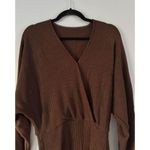 NWT OGL Chestnut Brown Ribbed Surplice Batwing Long Sleeve Knit Dress Size Large Photo 6