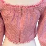 Endless Rose  Off The Shoulder Tweed Pink Long Sleeve Cropped Shirt Button Large Photo 4