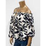 H&M Women's White & Black Floral Ruffle-Trimmed Off The Shoulder Blouse Size M Photo 4