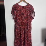 Ava & Viv Plus Size Red Orange Black Floral Dolman Short Sleeve Midi Dress Photo 7
