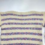 Handmade  Sweater Chunky Striped Women Cream Purple Cozy Fairycore Autumn Unique Photo 4