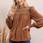 Blu Pepper Brown Boho Embroidered Bishop Sleeve Top Size S Photo 0