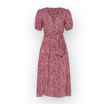 Ba&sh  Noemie Dress Women's Small Pink Red Midi V-Neck Short Sleeve Side Tie Photo 11