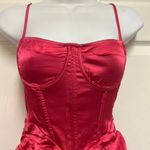 Pretty Little Thing Hot Pink Satin Strappy Corset Detail Ruched Skirt Bodycon Dress Photo 5