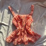 Loft Floral Orange floral bird design Babydoll ruffle pleated Top Photo 0